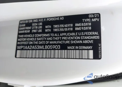 2021 Porsche Macan from USA, damaged, VIN WP1AA2A53MLB05903